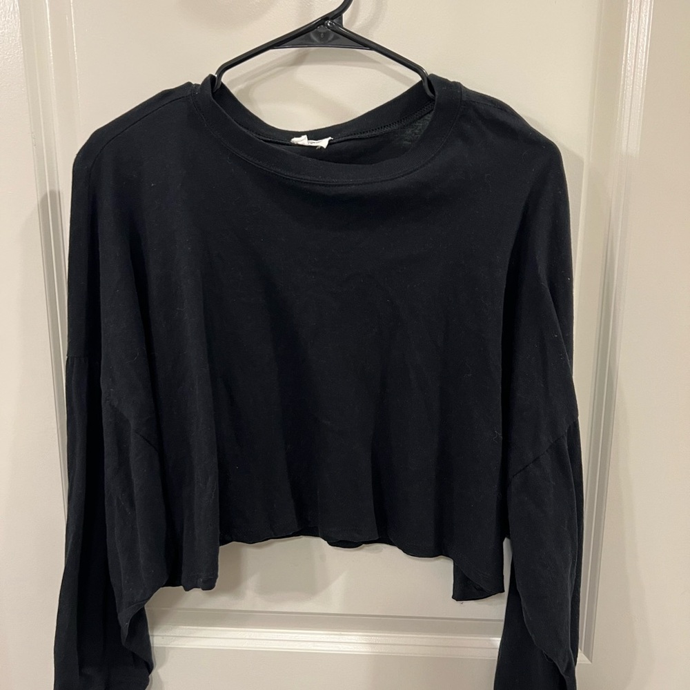 Black Cropped Long-Sleeve Cotton On T-Shirt